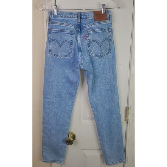 Levi’s PREMIUM Wedgie Straight Button Fly BIG E Blue Jeans Size 24 Stretch - Picture 7 of 12